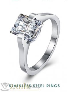   ХИТ модел великолепен кристален пръстен от неръждаема стомана с голем бял  1 см циркон - P1552